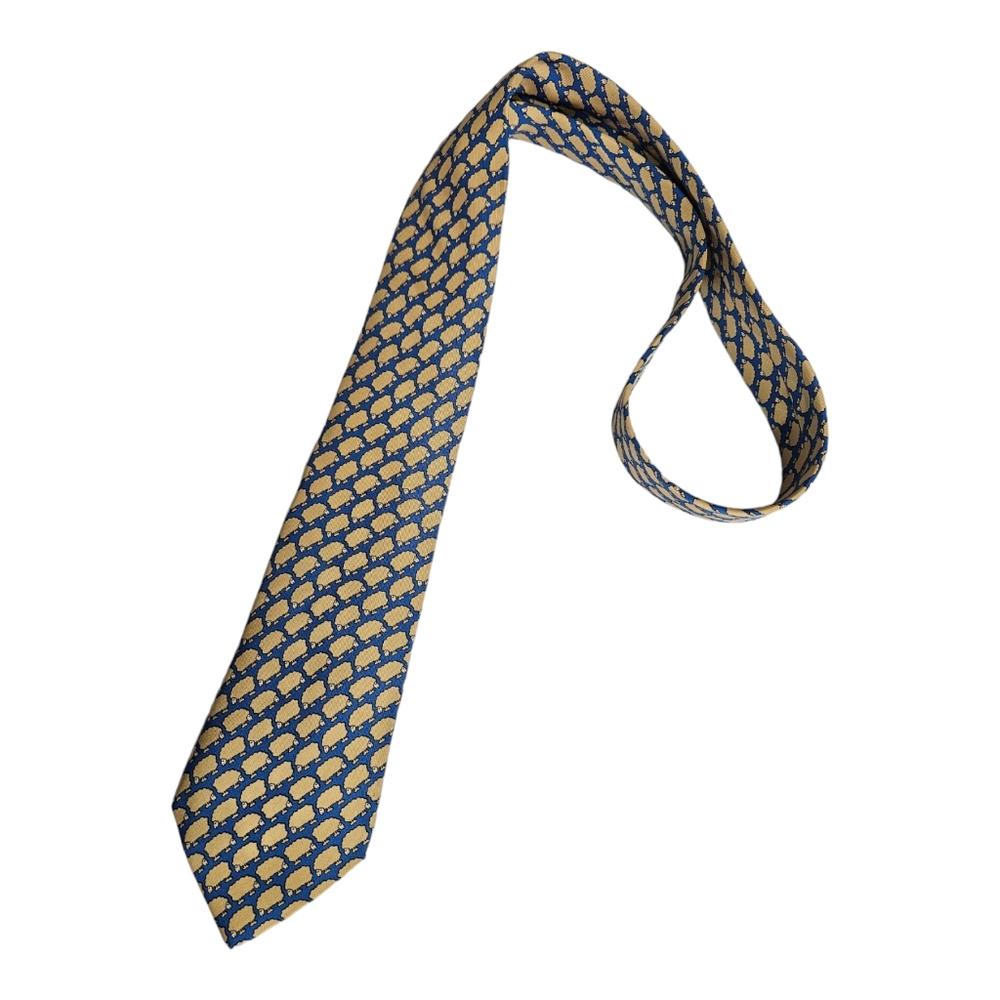 HERMÈS 7367 PA Blue/Yellow Sheep Silk LUXURY Tie FRANCE